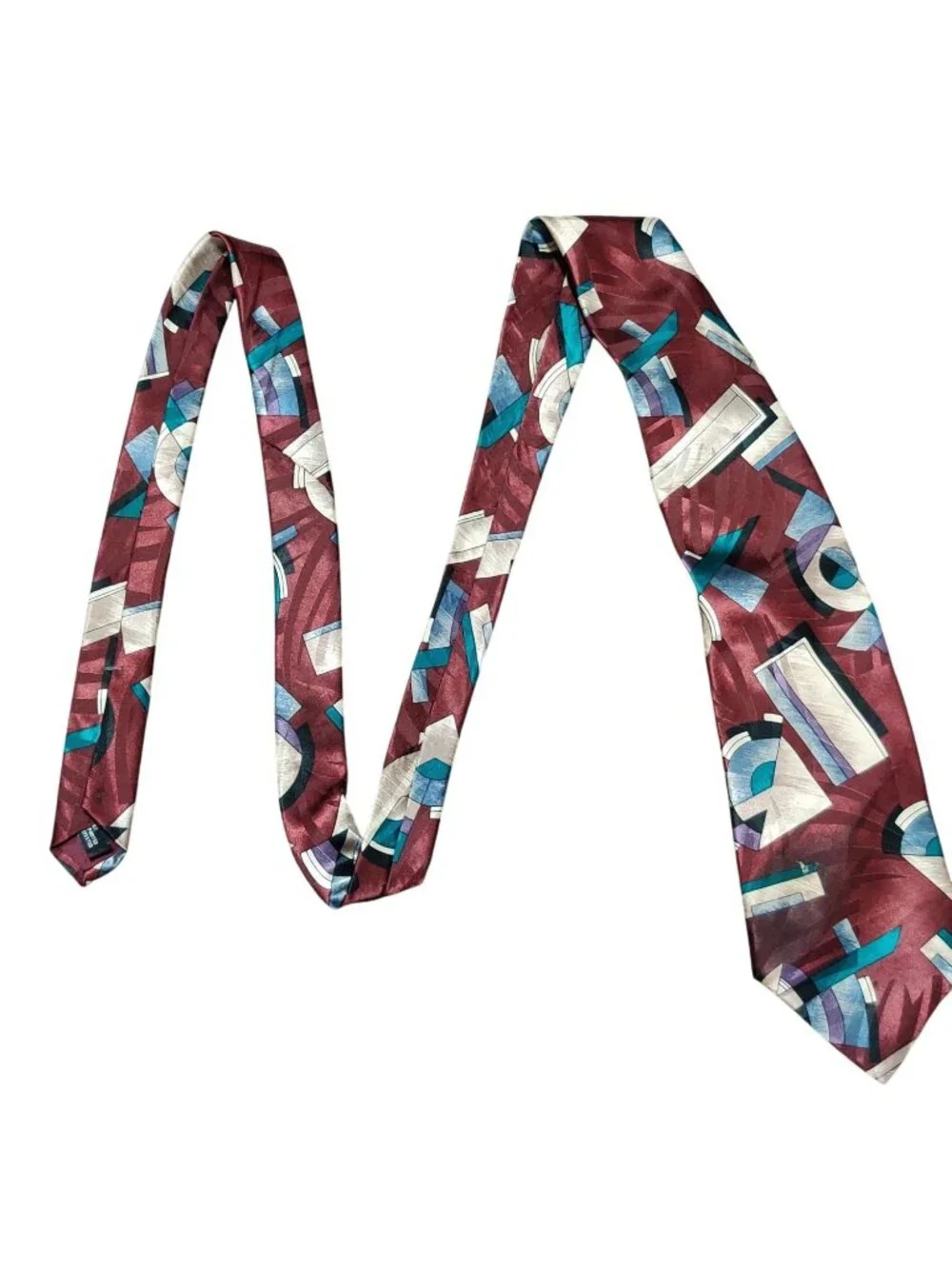 Windridge Necktie Burgundy Geometric Abstract Art Deco Vintage 90s Statement Tie